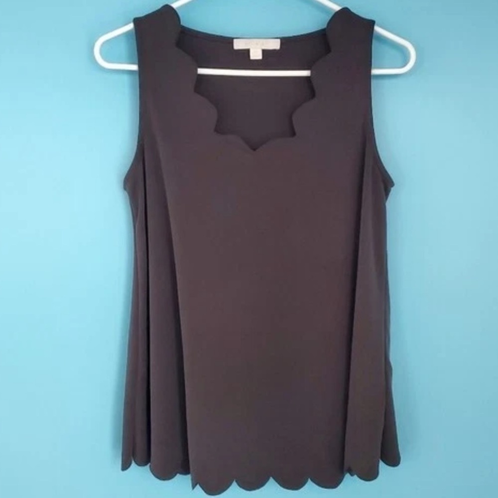 Anthropologie Scalloped Edge Black Tank Top